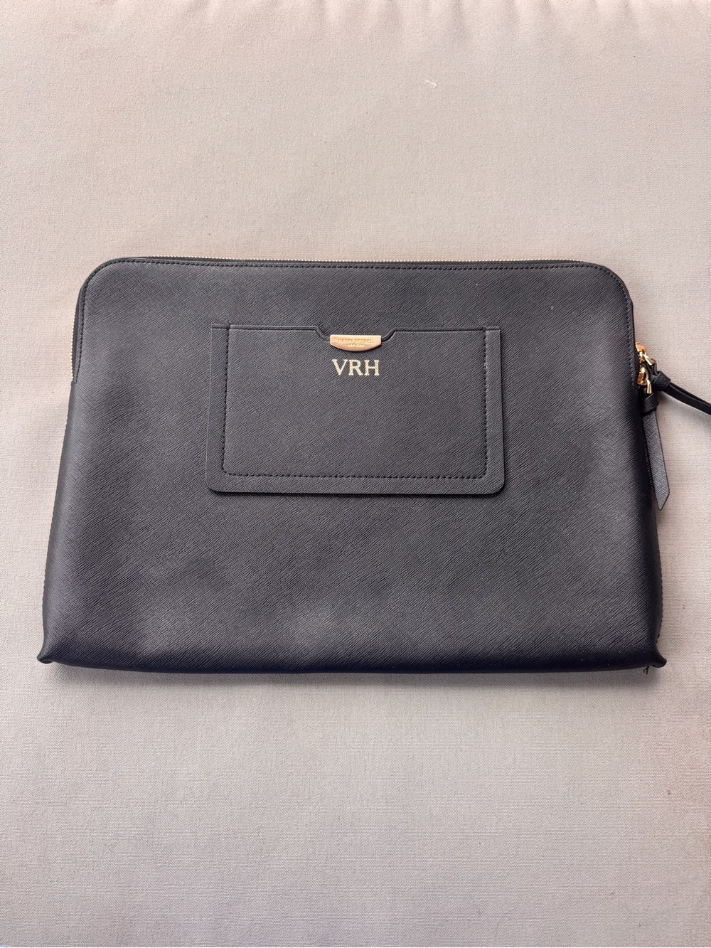 Henri Bendel Black Saffiano Leather Laptop Sleeve Case VRH Monogram